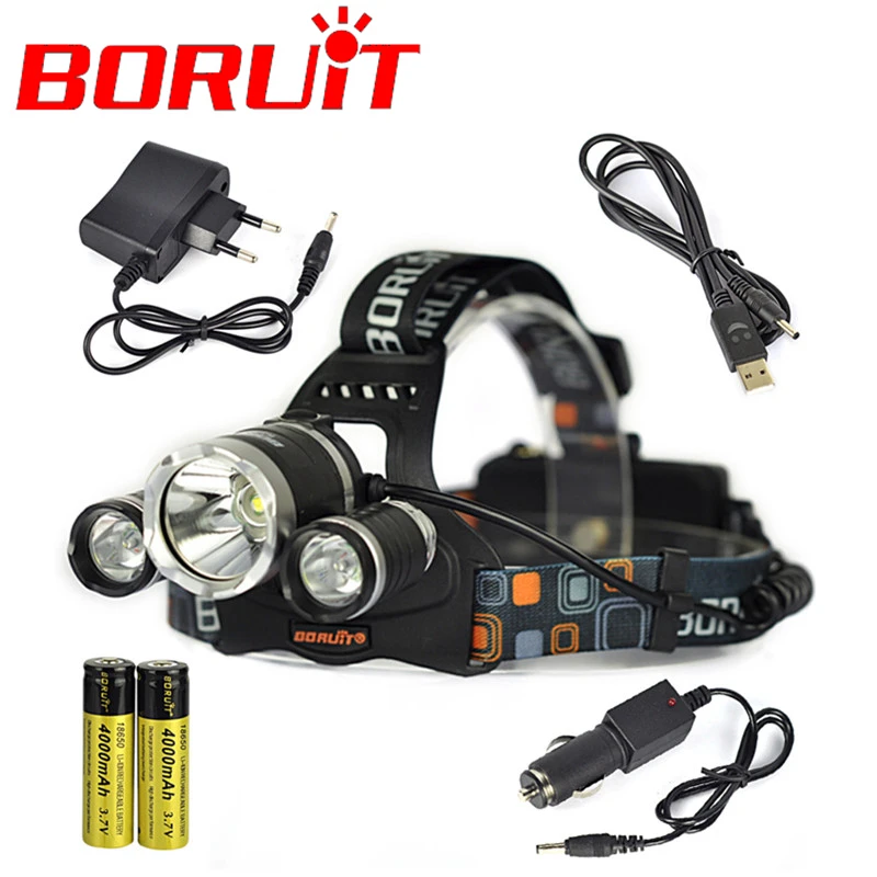 

8000 Lumen Hunting Head lamp   3T6 Boruit  Outdoor USB Head Lamp HeadLight Rechargeable Full set  with battery