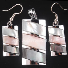 Free Shipping Fashion Jewelry Beautiful Multicolor Mother of pearl Shell Oblong Pendant Earrings Set C4320