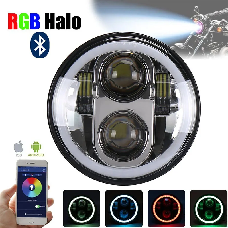 

Black/Chrome 5.75 inch led headlight with RGB Halo Ring for Harley Davidson Sportster Dyna 883 72 48 Daymaker H4 headlamp