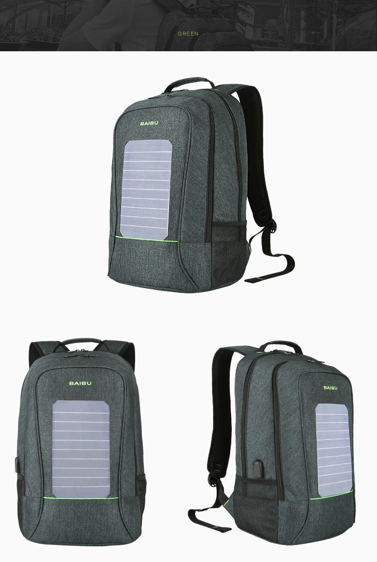 Солнечный рюкзак USB зарядная сумка 1" студенческий рюкзак для ноутбука водонепроницаемая сумка для мужчин туристический рюкзак Противоугонный рюкзак