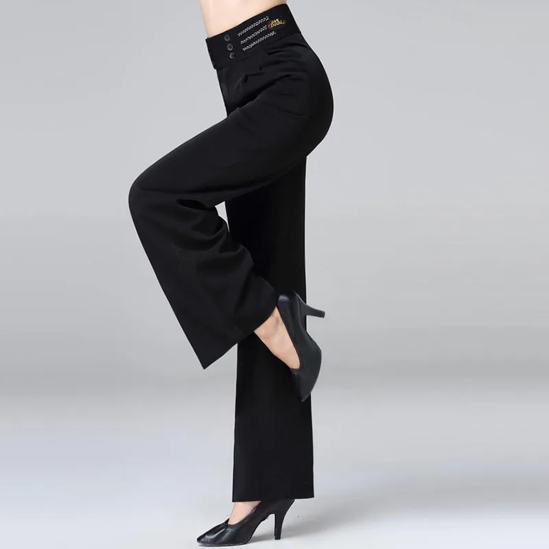 

Ballroom Latin Dance Pants Ladies Black High Waist Trousers Women Waltz Flamenco Practice Performance Clothes Dancewear DNV11217