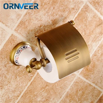 

Free Shipping Antique Bronze+Ceramics Paper Holder/Roll Holder Brass Construction Bathroom Accessories High Quality