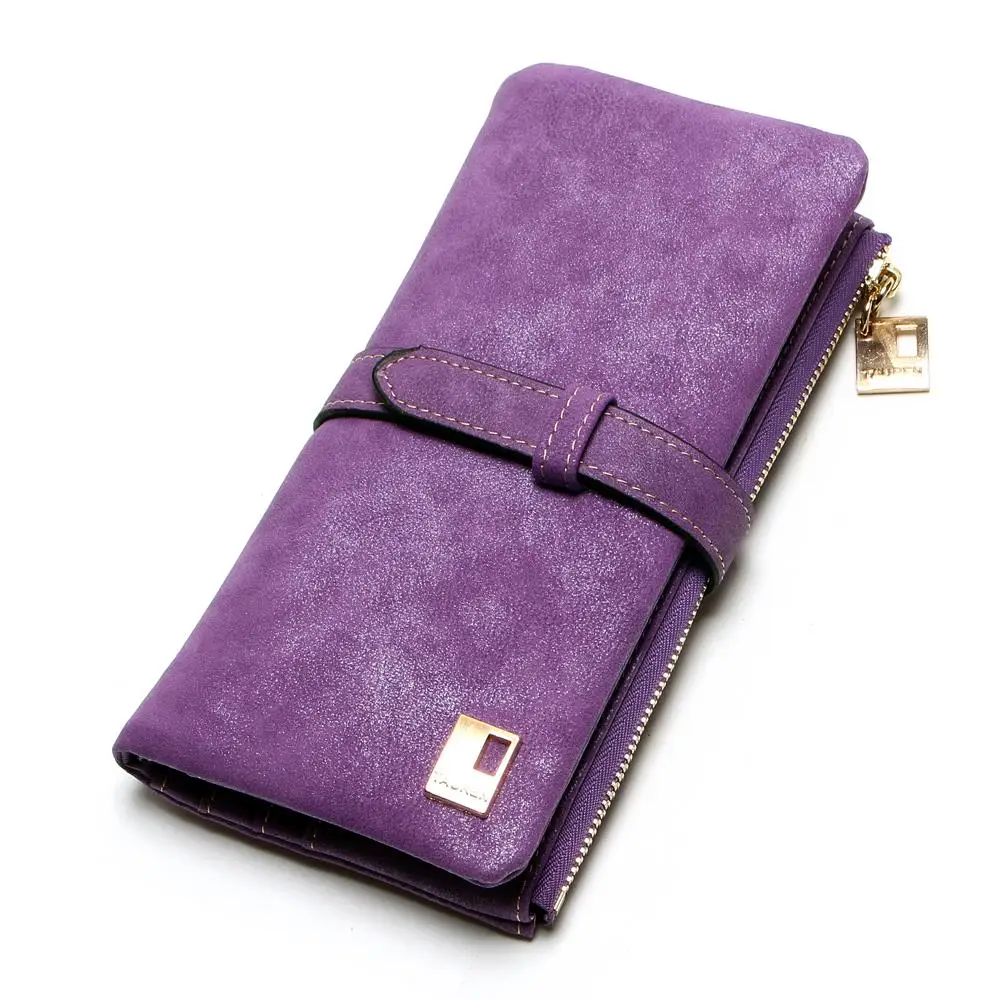 Purple Новинка, модные женские кошельки, кошелек из нубука на молнии, длинный женский кошелек, два сложения, много цветов, клатч - Цвет: Purple
