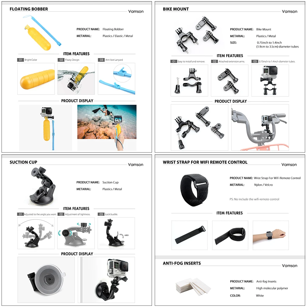 Vamson accesorios para Go Pro Set 3 vías montaje Base colección adaptador para Gopro Hero 6 5 4 3 + para Xiaomi Yi para SJ4000 VS119 - 6