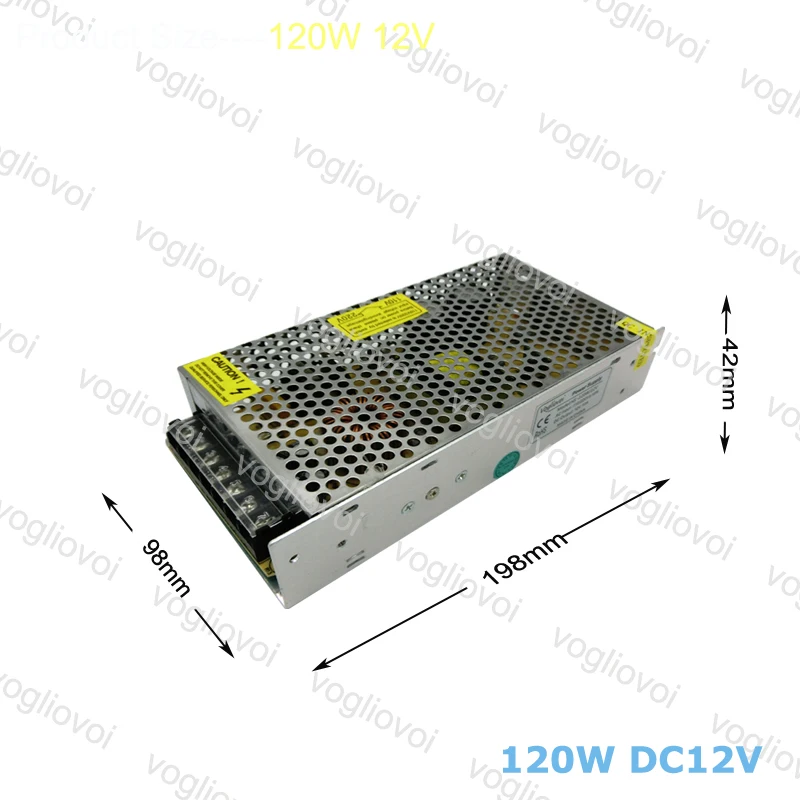 Vogliovoi светодиодный трансформатор 120 Вт DC12V 10A Алюминий серебристый светодиодный драйвер Мощность адаптер для 3528 5050 5730 Светодиодные ленты света
