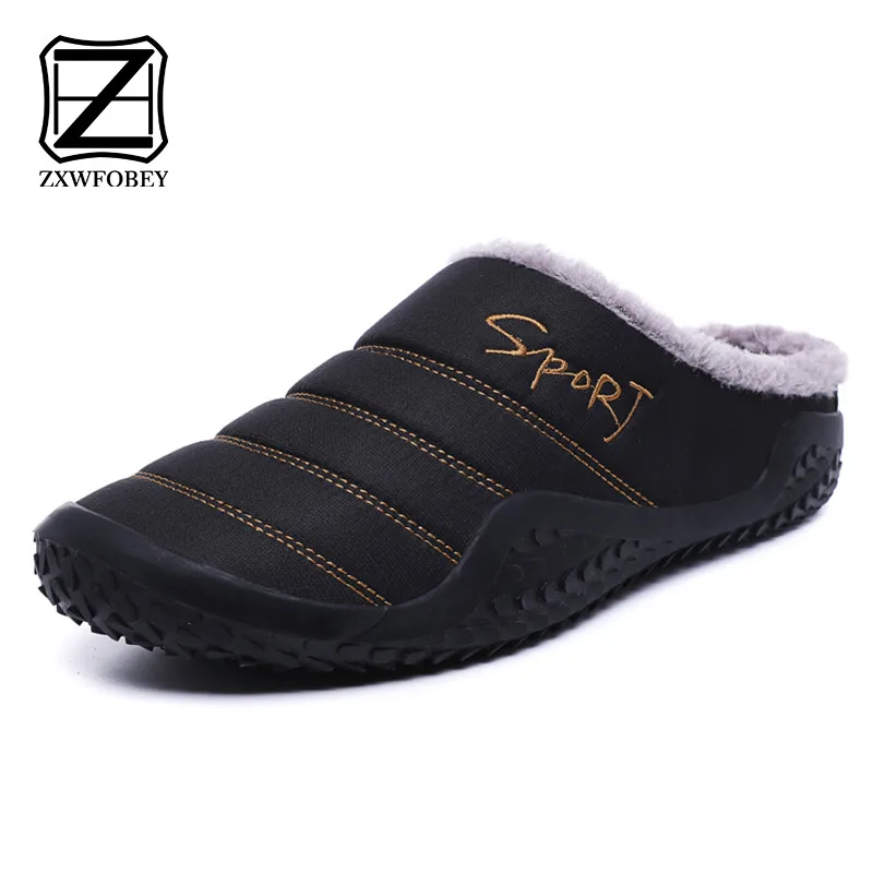 

ZXWFOBEY Winter Slippers Mens Womens Slip on Faux Fur Lined Warm Shoes Waterproof Non-Slip Cotton Slipper