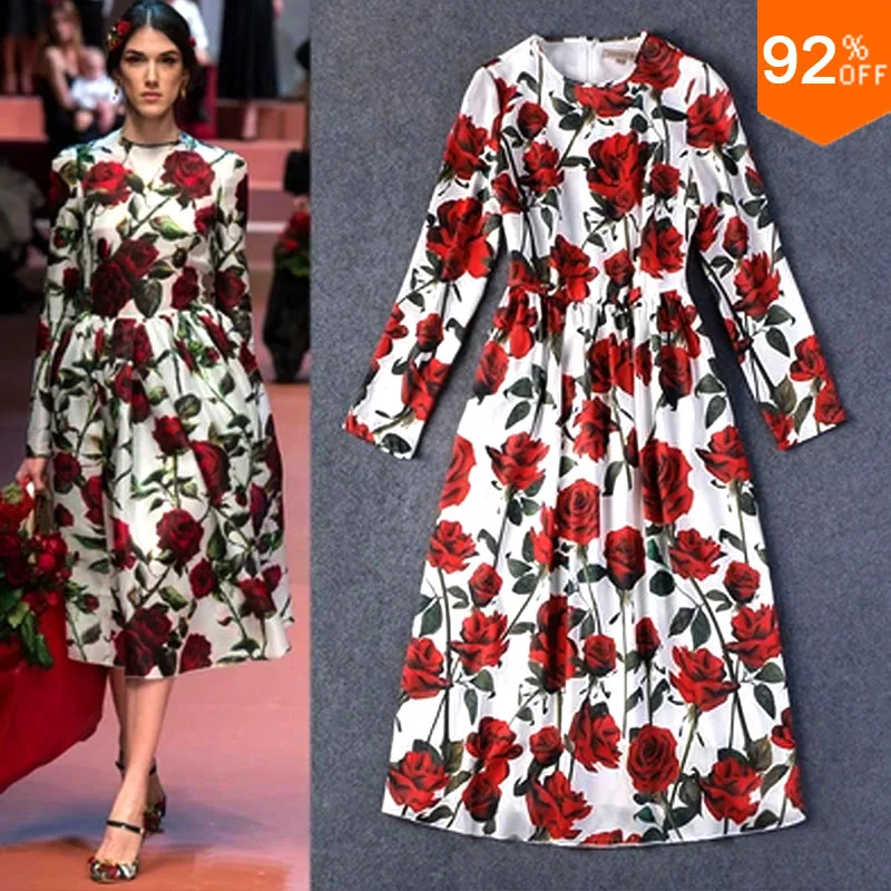 Rose print fashion trend dress free ...