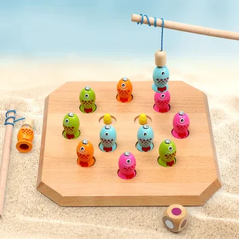 

Kids Toys Montessori Wooden Toys Magnetic Fishing Game Puzzle Interactive Toy Memory Training Baby Educational Toys For Children