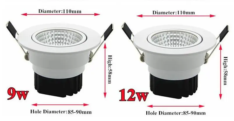 Dimmable Подпушка свет 6 Вт 9 Вт 12 Вт Spot LED Подпушка огней затемнения COB LED Spot встраиваемые Подпушка светильники для гостиной 110 В 220 В