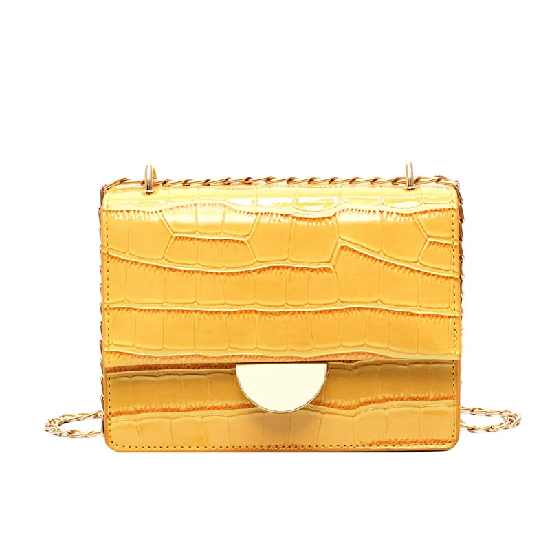 

FGGS-Pu Leather Ladies Messenger Bag Ladies Wild Shoulder Messenger Bag Fashion Solid Color Stone Chain Bag