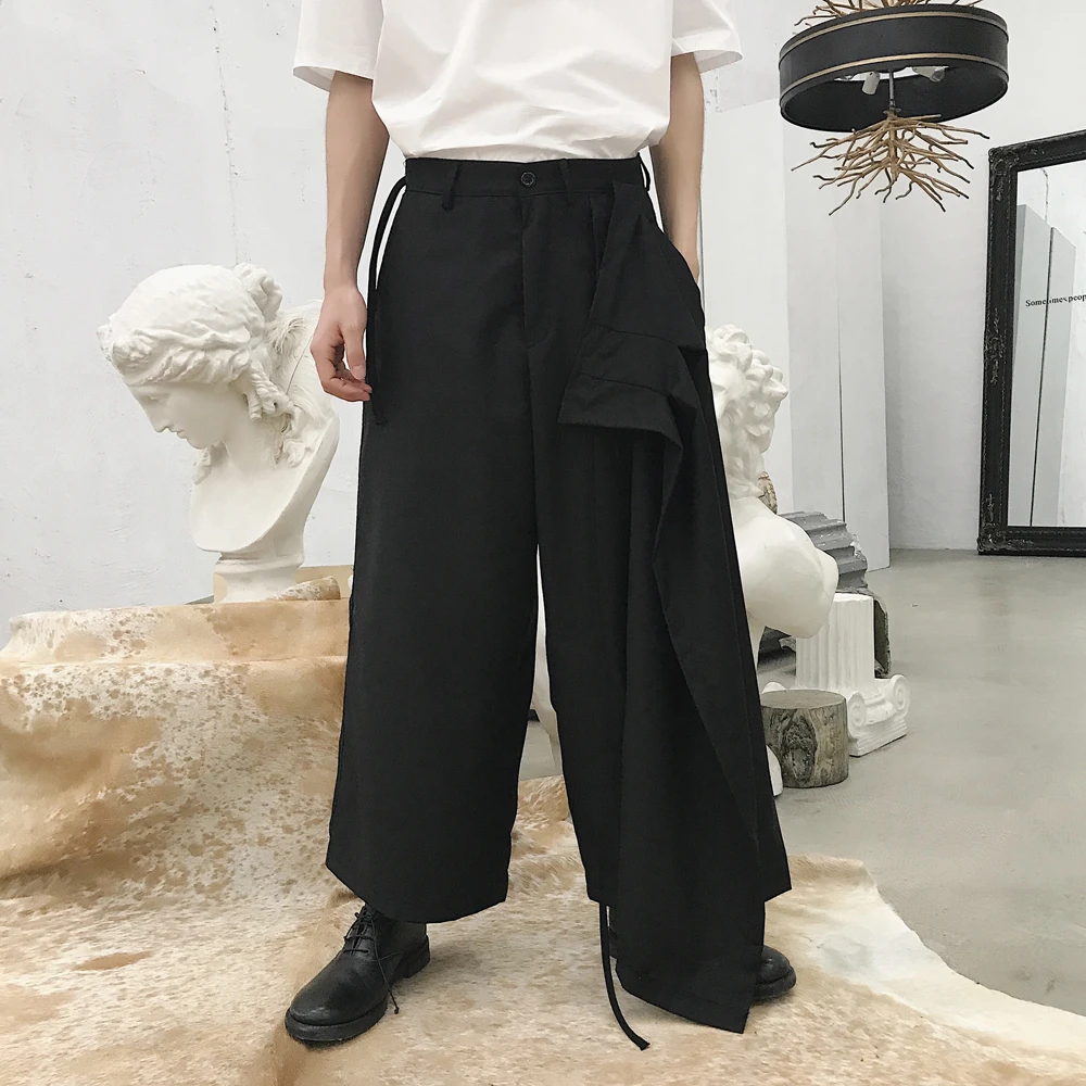 MIXCUBIC 2018 nuevo estilo inglés Pantalones anchos de pierna ancha de diseño Irregular retro hombres pantalones de pierna ancha hombres pantalones, M XXL|Pantalones - AliExpress