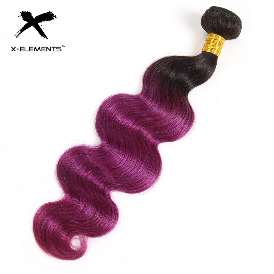 X-Elements Brazilian Ombre Body Wave Hair Bundles T1B 30 Burgundy 39J Purple Colored Human Hair Weave Non-Remy Hair Extensions (3)