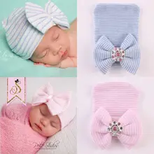 Одежда для младенцев pudcoco Детская вязаная теплая хлопковая шапка бини бантик Бабочка Мягкая полосатая шапка