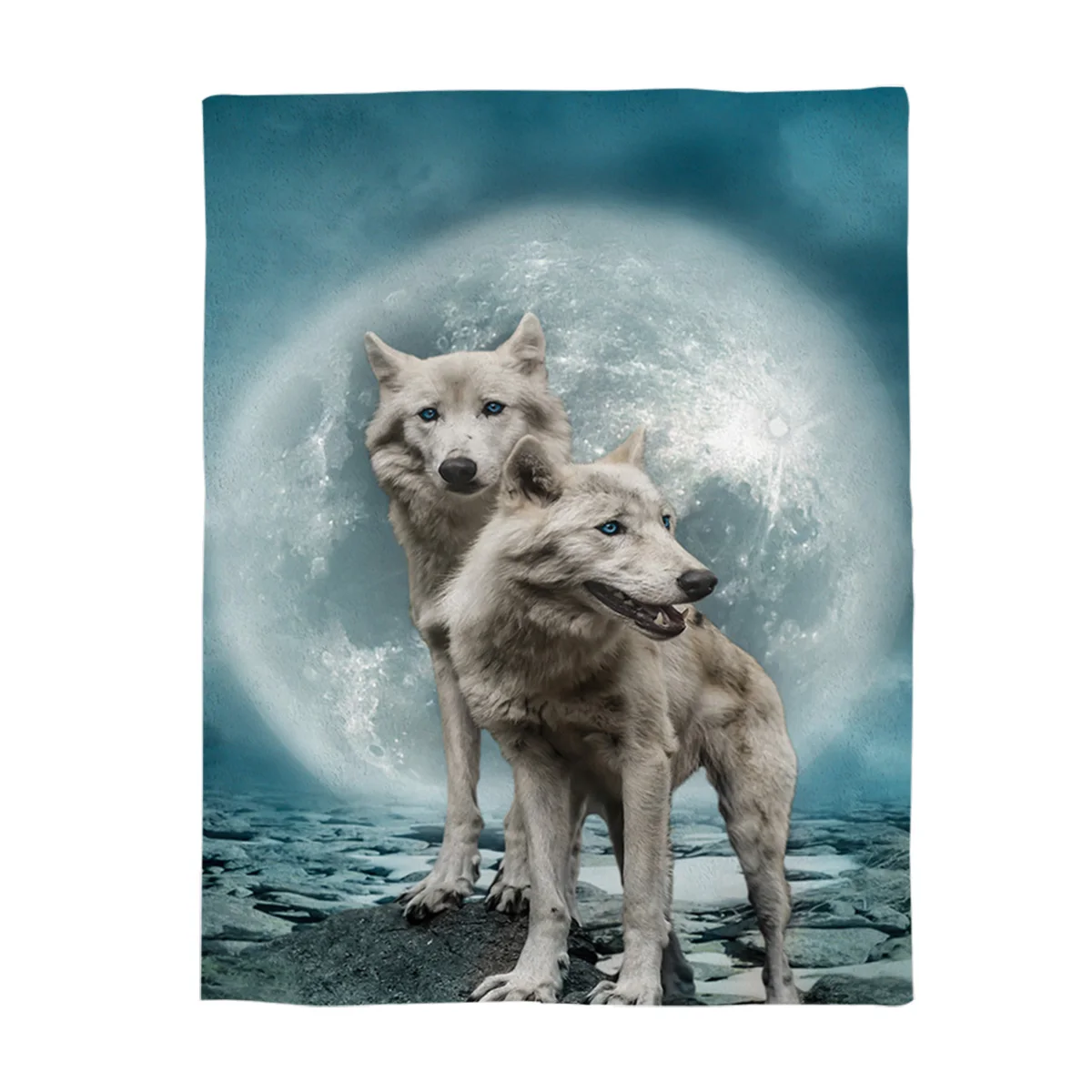 Fashion Blanket Night Moon Wolf Pattern Soft Flannel Fleece Fabric Animal Printed Sofa Bed Kids