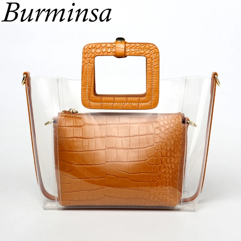 

Burminsa Transparent PVC Composite Bags Women Summer Crocodile Tote Bags Designer Handbag High Quality Shoulder Crossbody Bags