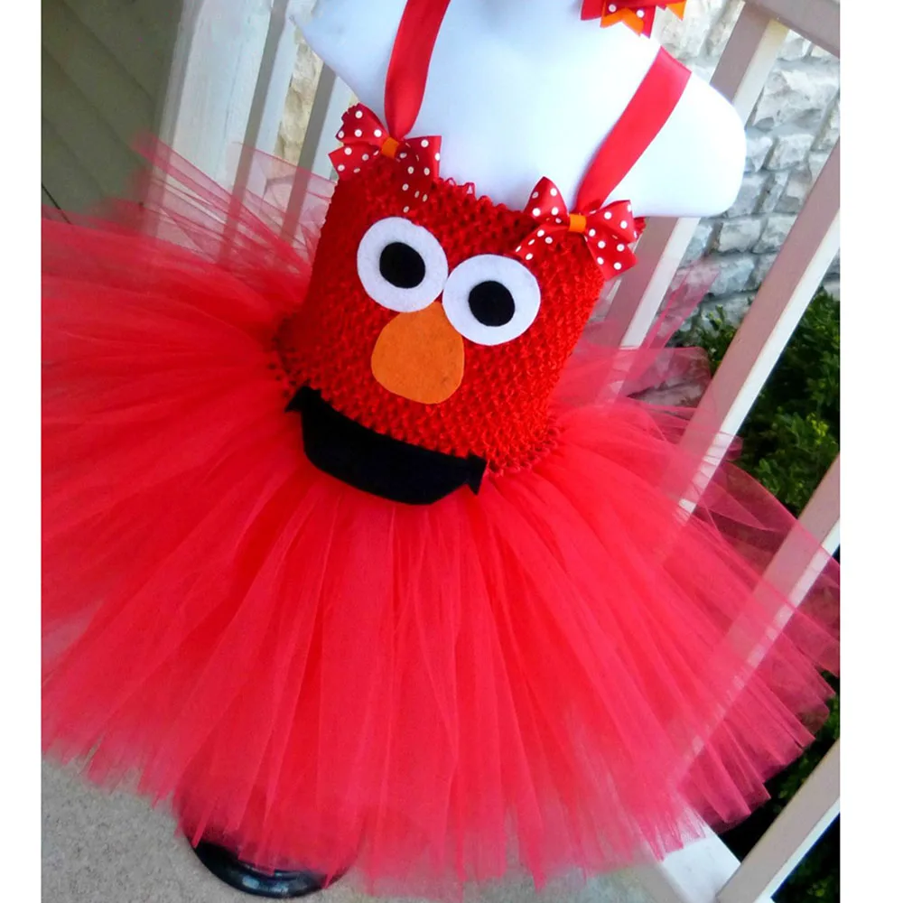 Красный Elmo для девочек юбка-пачка платье для новорожденного первый день рождения ребенка вечерние платье на Хеллоуин; Платье с принтом «Элмо» Косплэй костюм 1-12Years старые