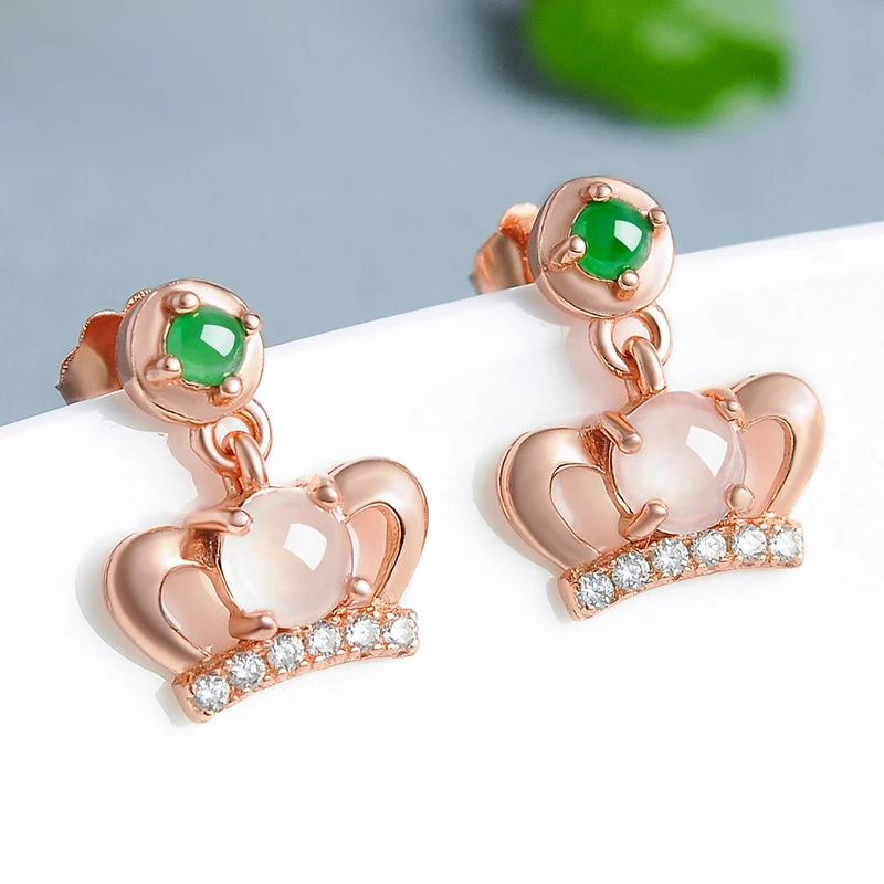 

Jade clearance S925 silver crown inlaid jade egg face ear A cargo ice jade exquisite female model earring