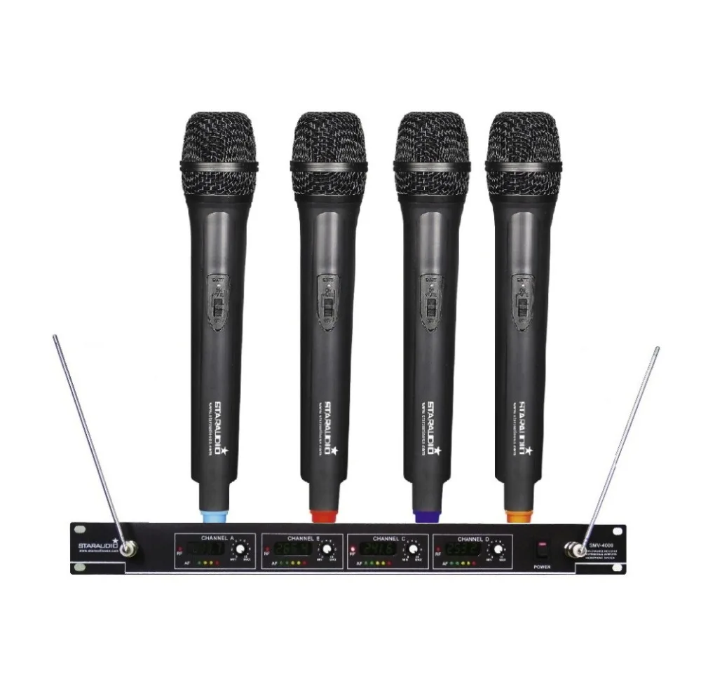 

STARAUDIO SMV-4000A Professional 4 Channel VHF Wireless Handheld Microphone System for DJ Stage Church Club Home Party