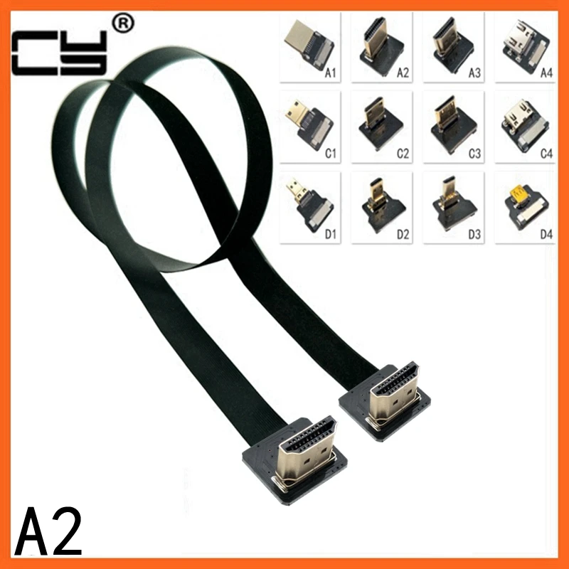 A2 Up Angled 90 градусов HDMI тип A Мужчина к мужчине HDTV FPC плоский кабель 20 см 50 1 м для