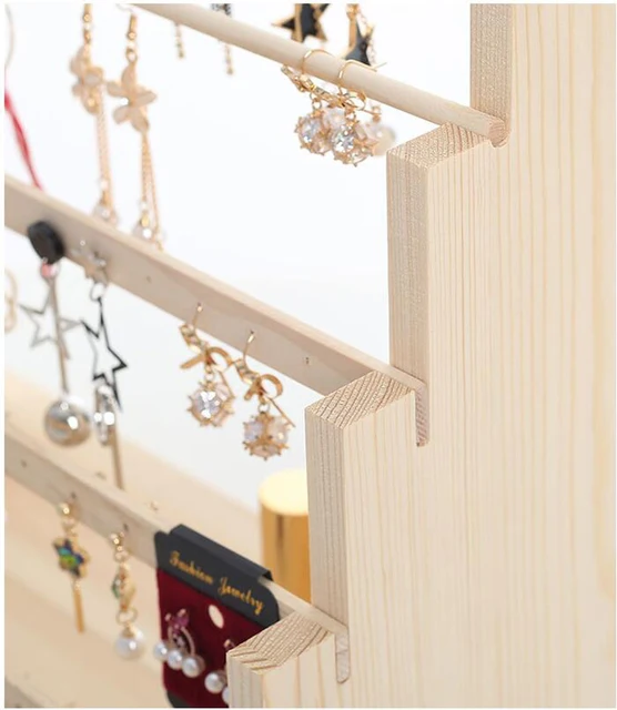 Organizador de pared de pendientes y collares de cerezo de madera / Soporte  de pendientes / Soporte de joyería / Tiene capacidad para 72 pares de  pendientes / 8 clavijas / Organizador de joyas -  México