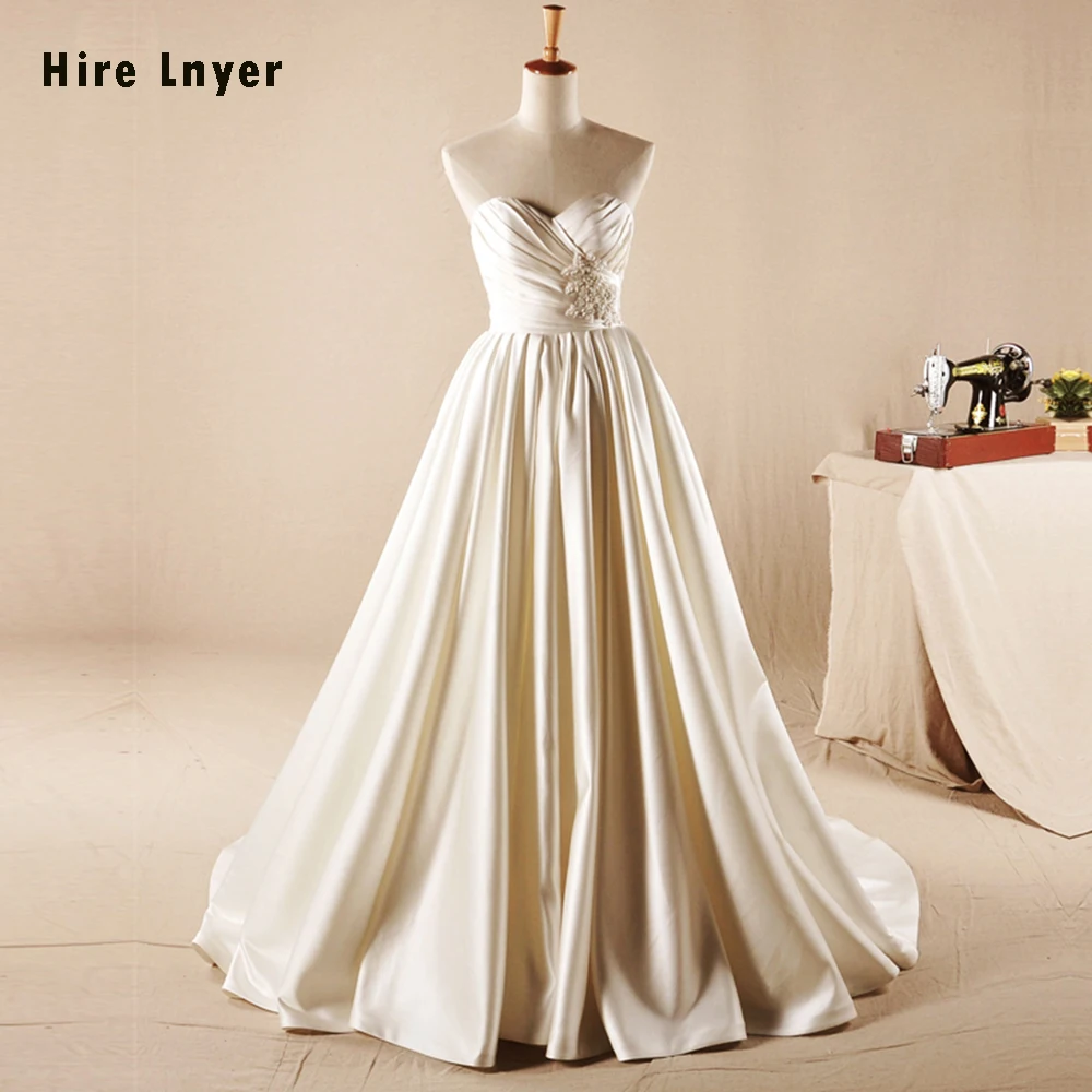 Женское атласное платье футляр HIRE LNYER Vestido Noiva блестящее свадебное с бусинами и