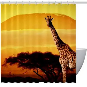 

African Giraffe Sunset Shower Curtain Waterproof Bathroom Shower Curtains