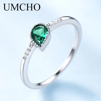 

UMCHO Created Emerald Engagement Wedding Rings For Women Genuine 925 Sterling Silver Fashion Fine Jewelry