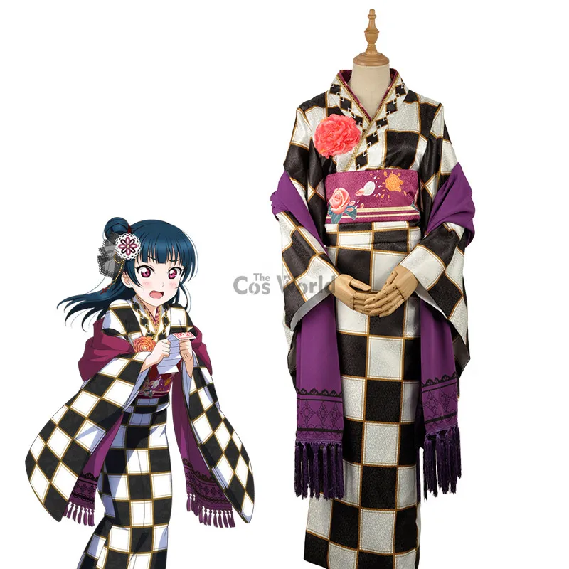 

LoveLive!Sunshine!! Aqours New Year Tsushima Yoshiko Yukata Kimono Dress Uniform Outfit Anime Cosplay Costumes