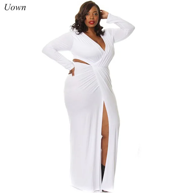 2017 sexy white high slit maxi dress women plus size bandage long long white dress plus size