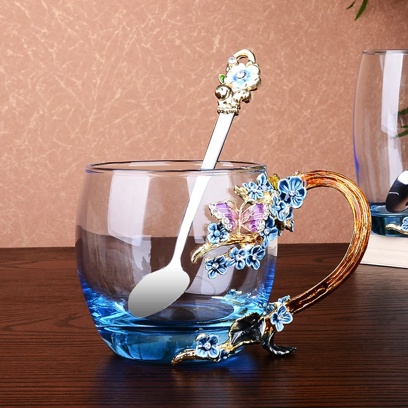 1 шт цветные эмалированные стеклянные кофейные молочные чашки термостойкие чайные кружки с крышкой для воды домашний офис посуда для напитков с ложкой - Цвет: see chart