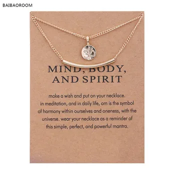 

12pcs Golden Plated Meditation Symbol Yoga Double Layer Clavicle Bone Pendant Short Necklace