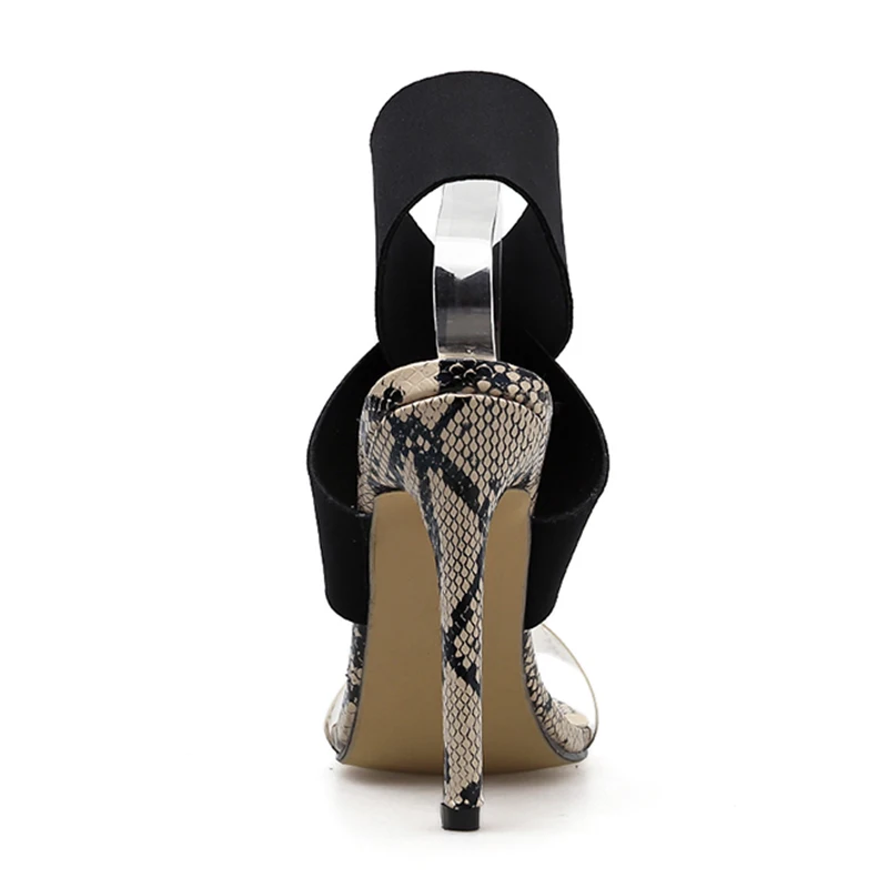 Новые женские туфли-лодочки модные с острым носком прозрачные босоножки на высоком каблуке пикантные змеиные тянущаяся ткань с принтом гладиаторы Летняя обувь