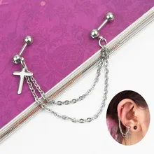 Новые трендовые хирургические стальные серьги-штанги, крест, Двойная Цепочка, каффы для ушей, пирсинг для женщин, Красивые Украшения, Аксессуары для сережек