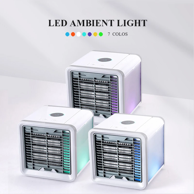 

Air Conditioner Humidifier Air Purifier USB Desktop Fan Mini Portable Air Cooler Fan for Office Home Room with 7 Colors Light