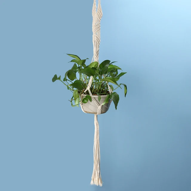 90/92cm Vintage Knotted Plant Hanger Basket Braided Jute Rope Green Flowerpot Holder Home Balcony Decoration