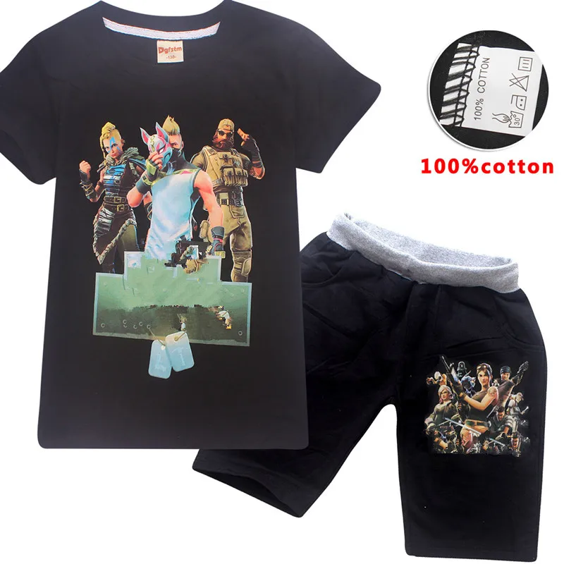 

1 Set 100% Cotton Kid Summer Cartoon Fortnight T-shirt Short Paint For Kid 3D Print Sport Victory Battle Active Children's Set
