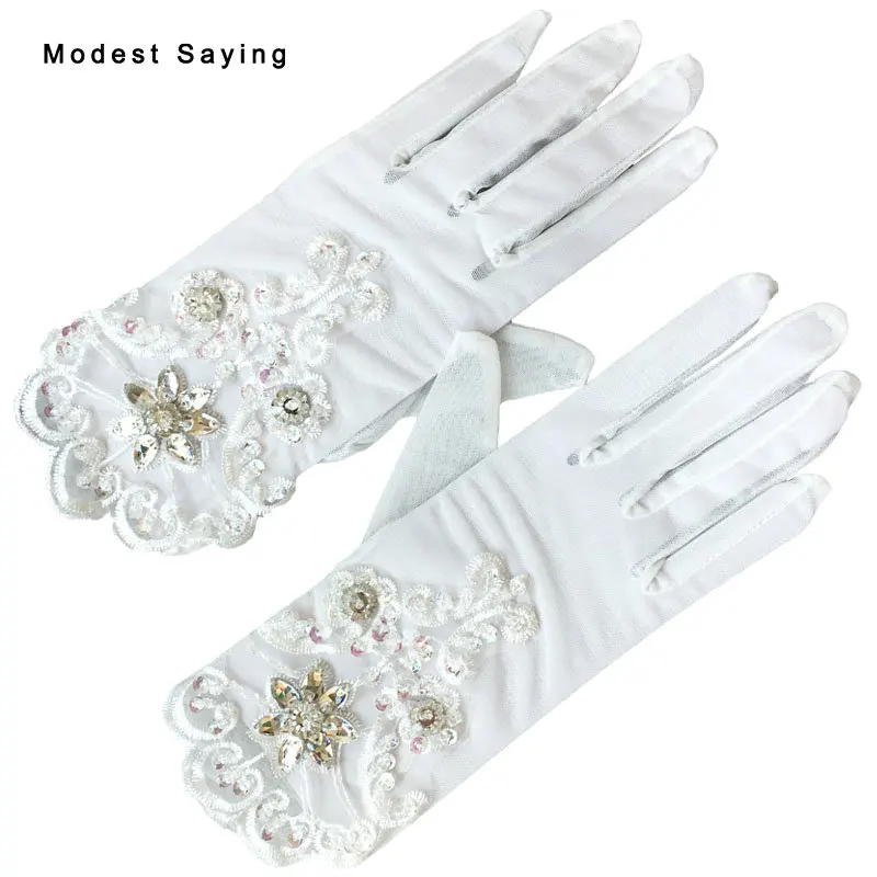 Buy Wholesale Ivory Rhinestone Lace Wedding Gloves 2017 With Finger Wrist