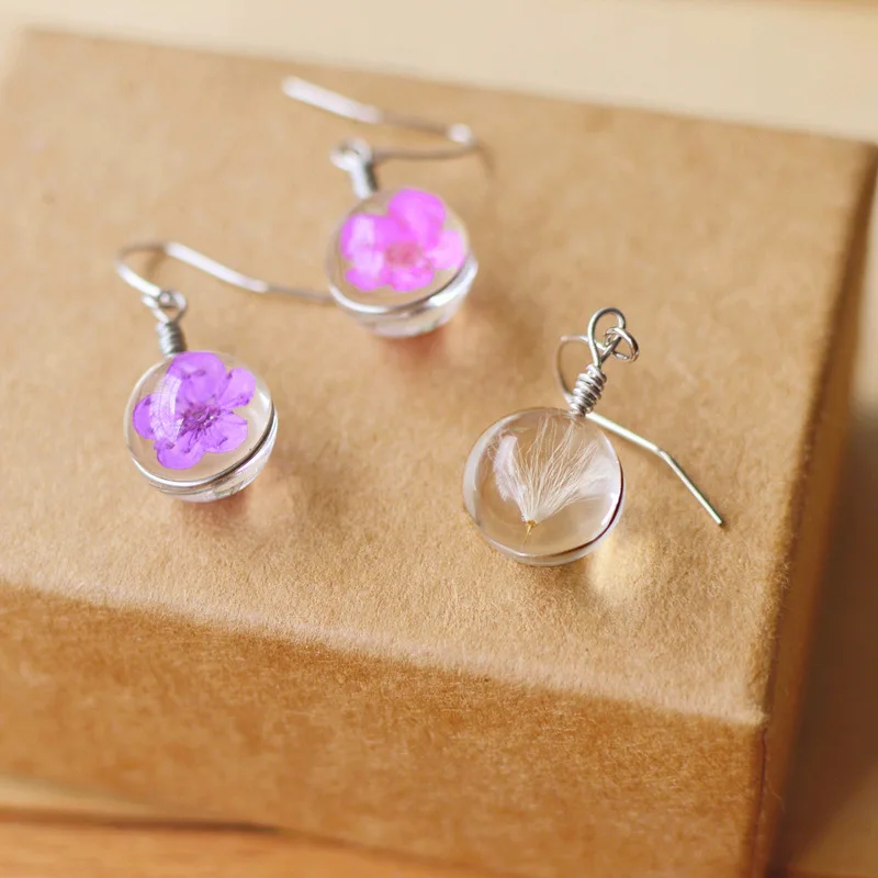 

Elegant Prevent Allergy Terrarium Dried Flower Narcissus Dandelion Drop Earrings Women Charm Floating Locket Jewelry Accessories