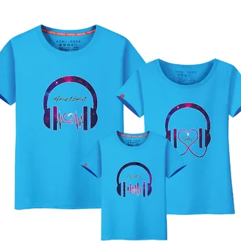

Family Look Cartoon headset T-Shirts Matching Summer Clothes Family Father Sons Outfits Cotton Tees mother and daughter clothes