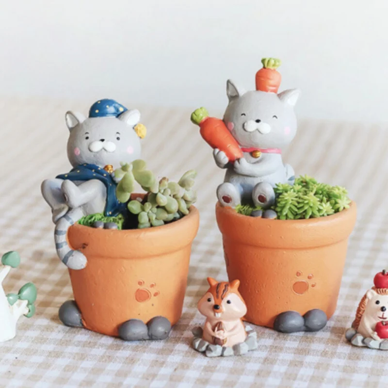 

Mini Flower Pots Succulent Plant Pots Cute Resin Cat Cartoon Kitten Flower Pots Bonsai Planter Home Garden Office Desktop Decor