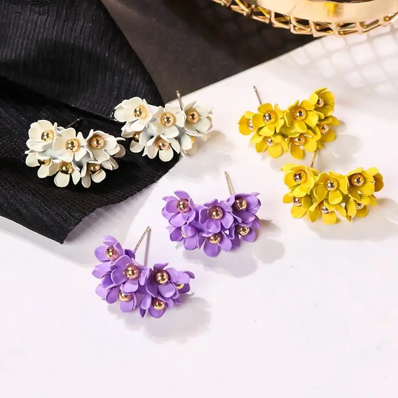 

Fashion Top Design Flower Earrings For Women 2019 New Korean Sweet Elegant pendientes Boho Jewelry Purple Yellow