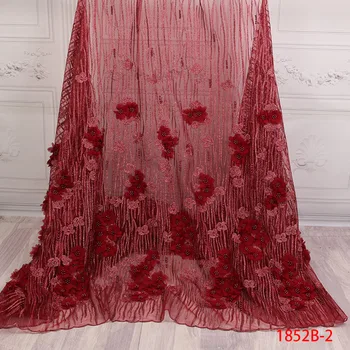 

2018 New african laces Embroidered nigerian lace fabric high quality lace For Wedding With Beads latest africa 2018 AMY1852B-2