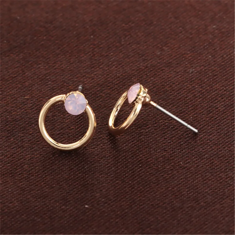 

DoreenBeads Zinc Based Alloy Ear Post Stud Earrings Gold Circle Ring Pink Rhinestone Jewelry DIY Charms 11mm x 10mm,10 PCs