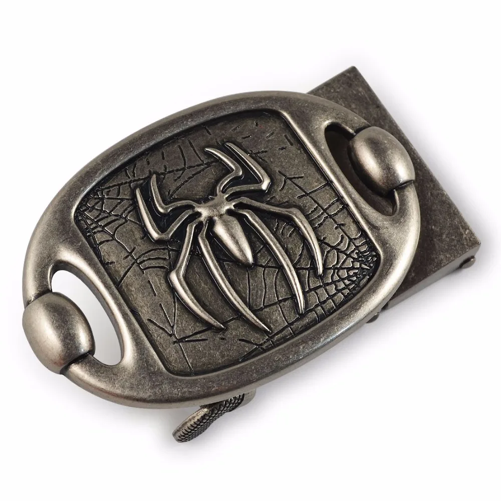 

2018 Men's Ratchet Dress Belt With Automatic Buckle, Oval spiderman Antique Gold Silver Brushed Superhero Vintage Belt Buckle