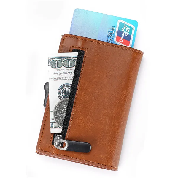 BISI GORO New Arrival PU Leather Card Case RFID Coin Purse RFID Carbon Fiber Wallet Single Box Smart Credit Card Holder