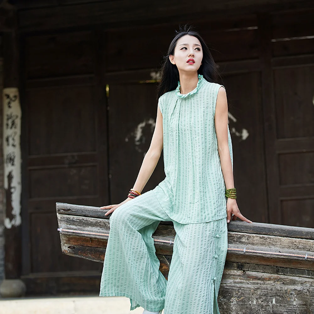 

2019 Summer Women New Original National Style Vintage Beautiful Women Sleeveless T-shirt Cotton Linen Retro