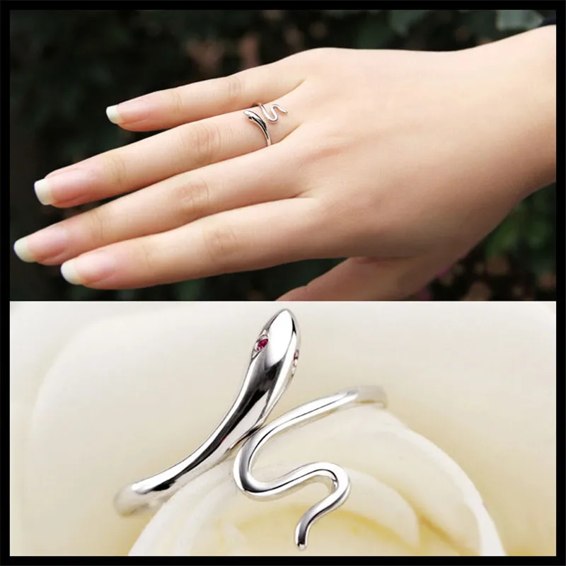 

Fashion New Men Silver Color Originality Lovely Snake Single Ring Wedding Finger Jewelry Gift For Women Men