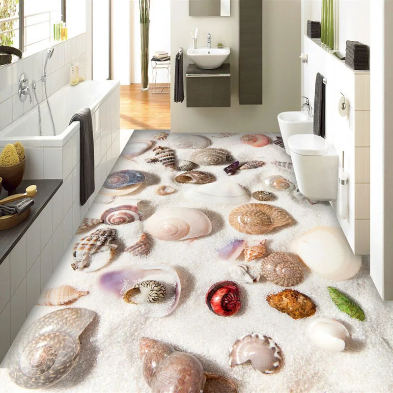 

Custom 3D Floor Murals Beach Shells Conch Floor Sticker Mural Bathroom Kitchen PVC Waterproof Self-adhesive Wallpaper Painting