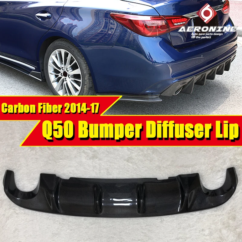 

For Infiniti Q50 Rear Bumper Lip Spoiler Diffuser Q50 Q50S Add on Car Styling Black Carbon Fiber Bumper Diffuser Lip 2014-2017
