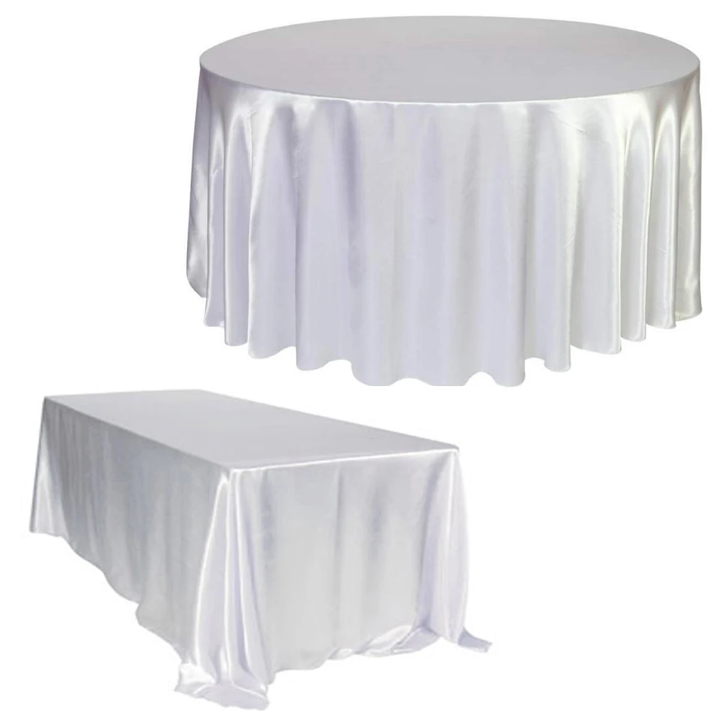 

White Round Rectangle Satin Tablecloth for Kitchen Dinning Tabletop Wedding Dinner Birthday Party Decor Circular Oval Table